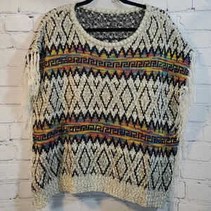Aztec Western Multi-Color Printed Poncho Boxy Sweater One Size (medium)